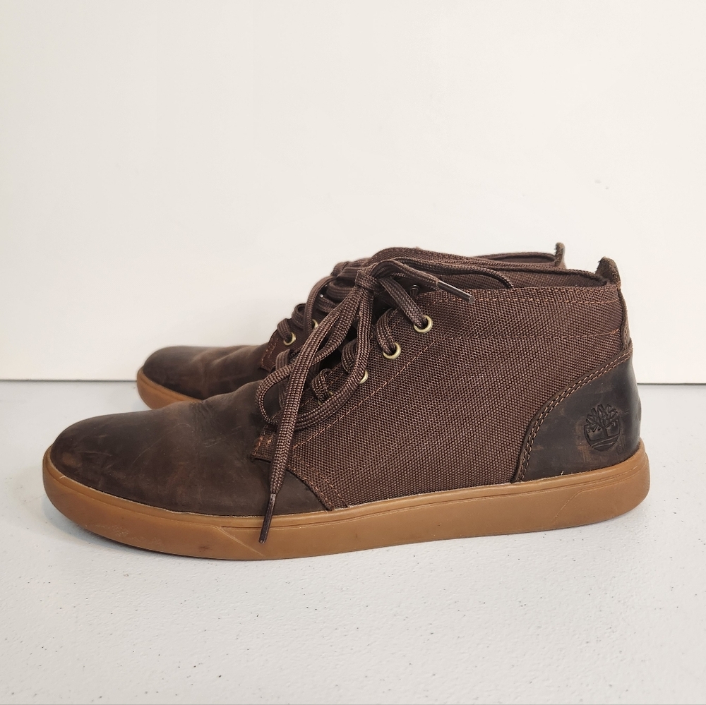 Timberland Groveton Chukka Boots Men’s Size 8 Brown Leather Canvas Lace Up - Picture 2 of 9